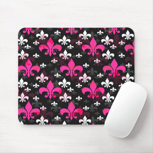 Roze Witte Fleur De Lis Muismat (Met muis)