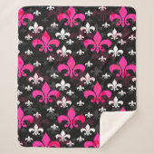 Roze Witte Fleur De Lis Sherpa Deken (Voorkant)