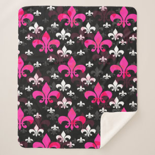 Roze Witte Fleur De Lis Sherpa Deken
