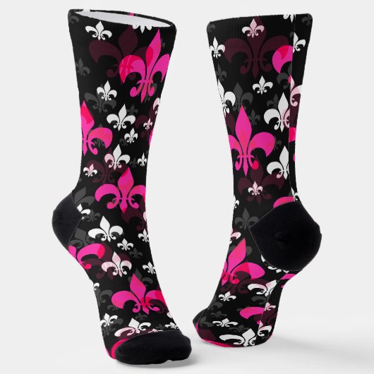 Roze Witte Fleur De Lis Sokken (Gebogen)