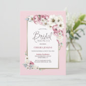 Roze witte flora Bridal Shower Invitation Kaart (Staand voorkant)