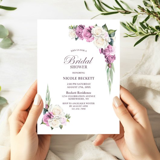 Roze witte flora Bridal Shower Invitation Kaart