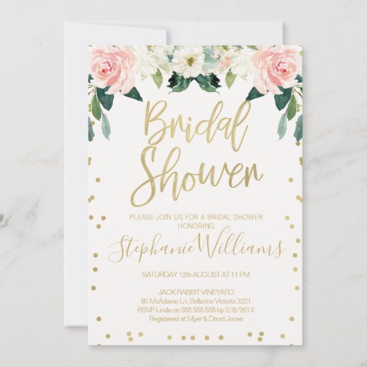 Roze witte flora Bridal Shower Uitnodiging (Voorkant)