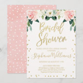 Roze witte flora Bridal Shower Uitnodiging (Voorkant / Achterkant)