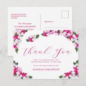  Roze Witte Floral 80ste verjaardag Dank u Briefkaart (Voorkant / Achterkant)