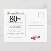 Roze witte Floral 80th Birthday Uitnodiging Briefkaart (Achterkant)