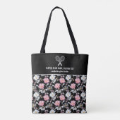  roze witte Floral Aangepaste Tennis Racket Tote Bag (Achterkant)