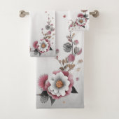 Roze witte Floral Bath Towel Set Bad Handdoek (Insitu)