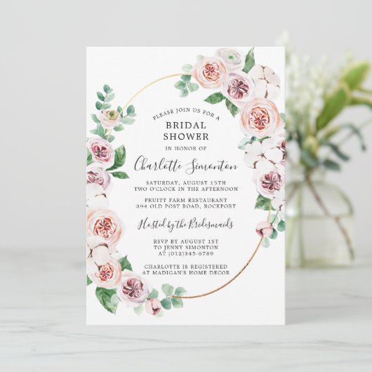 Roze witte Floral Eucalyptus Vrijgezellenfeest Kaart (Staand voorkant)