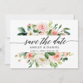 Roze witte Floral kalligrafie sparen de Datum Kaar Save The Date (Voorkant)