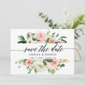 Roze witte Floral kalligrafie sparen de Datum Kaar Save The Date (Staand voorkant)