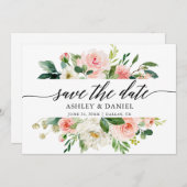 Roze witte Floral kalligrafie sparen de Datum Kaar Save The Date (Voorkant / Achterkant)