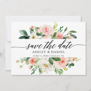 Roze witte Floral kalligrafie sparen de Datum Kaar Save The Date