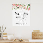 Roze witte Floral Kies een stoel die geen zijkant Poster (Keuken)