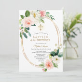 Roze witte Floral meisje, 1e verjaardag & aptisme Kaart (Staand voorkant)