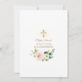 Roze witte Floral meisje, 1e verjaardag & aptisme Kaart (Achterkant)