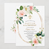 Roze witte Floral meisje, 1e verjaardag & aptisme Kaart (Voorkant / Achterkant)