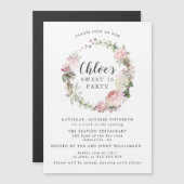 Roze witte Floral met grote sweet Magnetische Uitnodiging (Voorkant / Achterkant)