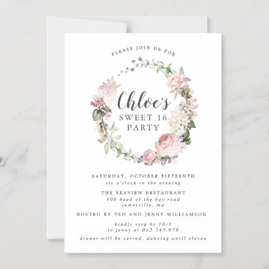 Roze witte Floral met grote sweet Magnetische Uitnodiging (Voorkant)