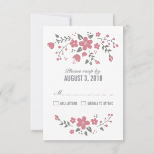 Roze witte Floral RSVP-kaart RSVP Kaartje