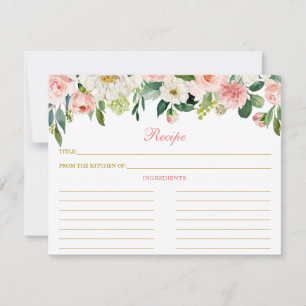 Roze witte Floral Shower Recipe Kaart Gold