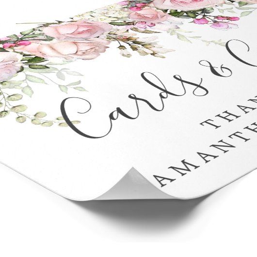 Roze witte Floral Weddenschappen en cadeaubonnen Poster (Hoek)