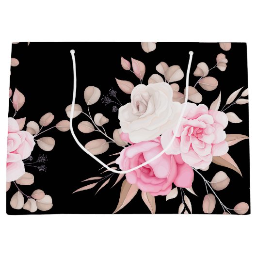 roze witte florale achtergrond groot cadeauzakje (Voorkant)