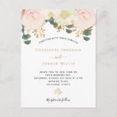 Roze witte florale goudbruinbruiloft briefkaart (Voorkant)