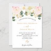 Roze witte florale goudbruinbruiloft magnetische uitnodiging (Voorkant)