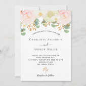 Roze witte florale goudbruine waterverf bruiloft kaart (Voorkant)