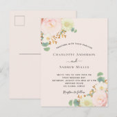 Roze witte floralen roos goudbruiloft briefkaart (Voorkant / Achterkant)
