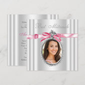 Roze Witte Foto Bat Mitzvah Kaart (Voorkant / Achterkant)