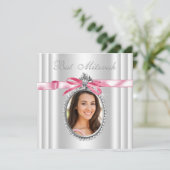 Roze Witte Foto Bat Mitzvah Kaart (Staand voorkant)