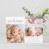Roze witte foto Collage Baby Girl Welkom geboorte Aankondiging (Staand voorkant)