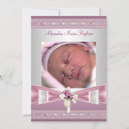 Roze witte foto Cross Baptisme Christening Kaart (Voorkant)