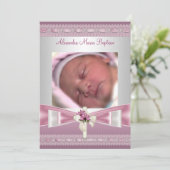 Roze witte foto Cross Baptisme Christening Kaart (Staand voorkant)