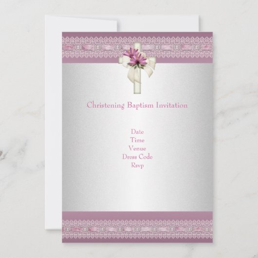Roze witte foto Cross Baptisme Christening Kaart (Achterkant)