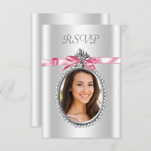 Roze Witte Foto RSVP Kaarten (Voorkant / Achterkant)