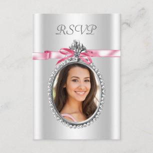 Roze Witte Foto RSVP Kaarten Kaartje