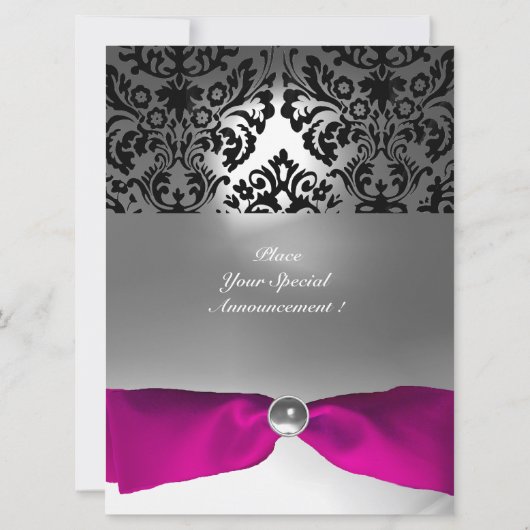 ROZE WITTE FUCHSIA DAMAST EDELE STEEN MONOGRAM KAART (Achterkant)