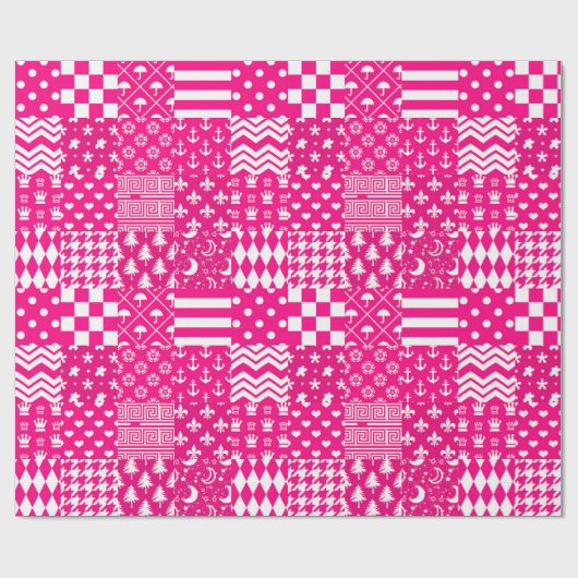 Roze Witte Gemengde Patchwork Ontwerp Cadeaupapier (Vlak)