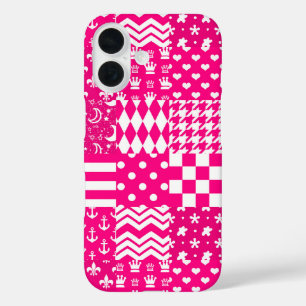 Roze Witte Gemengde Patchwork Ontwerp iPhone 16 Hoesje