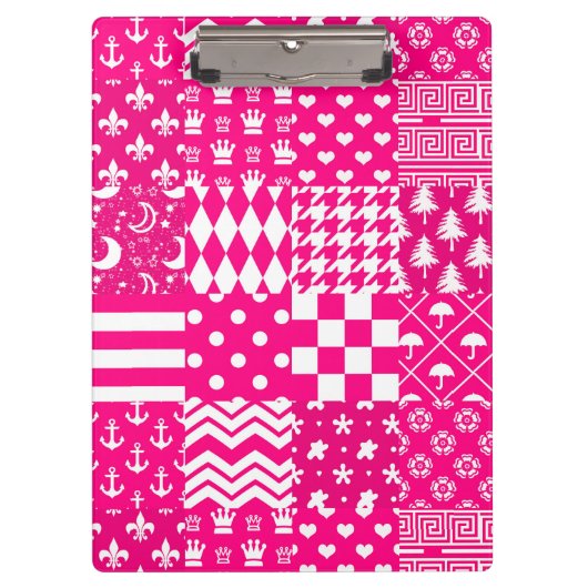 Roze Witte Gemengde Patchwork Ontwerp Klembord (Voorkant)