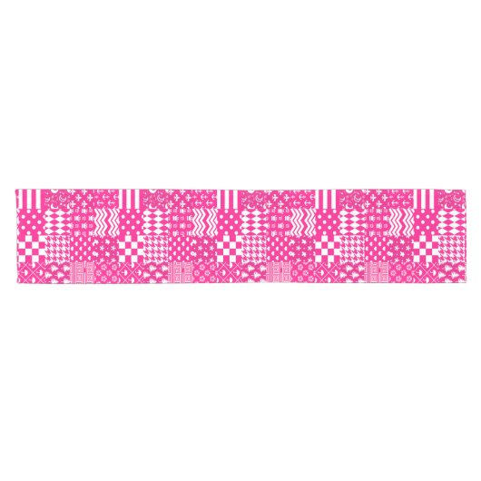 Roze Witte Gemengde Patchwork Ontwerp Korte Tafelloper (Horizontaal)