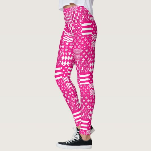Roze Witte Gemengde Patchwork Ontwerp Leggings