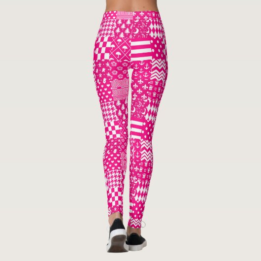 Roze Witte Gemengde Patchwork Ontwerp Leggings (Achterkant)