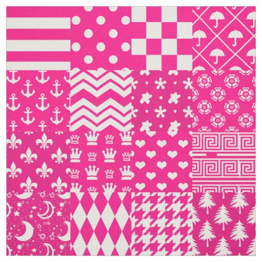 Roze Witte Gemengde Patchwork Ontwerp Stof (Swatch)