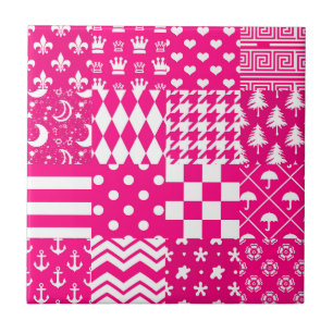 Roze Witte Gemengde Patchwork Ontwerp Tegeltje