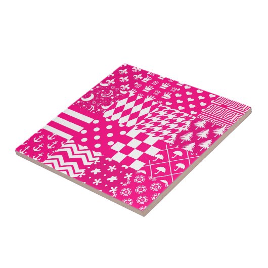 Roze Witte Gemengde Patchwork Ontwerp Tegeltje (Zijkant)