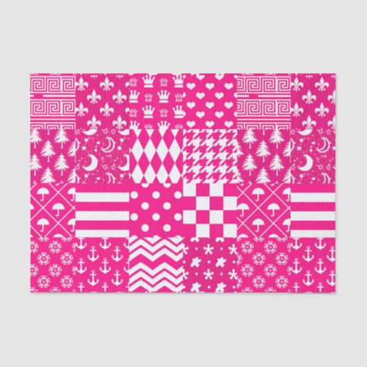 Roze Witte Gemengde Patchwork Ontwerp Tissuepapier (Voorkant)
